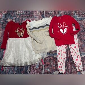 4T Christmas Reindeer Bundle - Holiday Sparkle Dress, Sweater, Carter’s Outfit